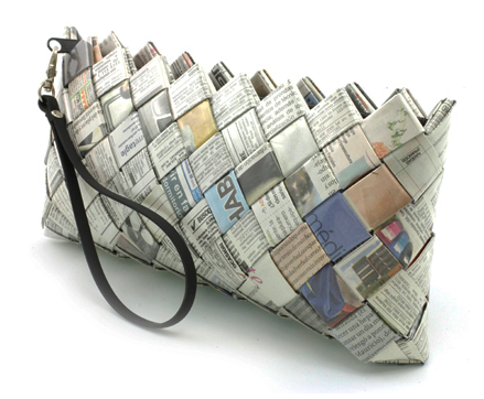 recycled newspaper clutch